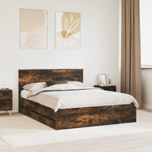 vidaXL Bedframe met lade Gerookt eiken 150 x 200 cm Ingenieurshout