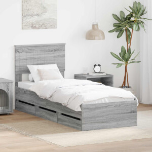 vidaXL Bedframe met lade Grijs Sonoma 75 x 190 cm Ingenieurshout