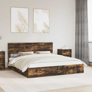 vidaXL Opslag bed met lade Gerookt eiken 180 x 200 cm Bewerkt hout