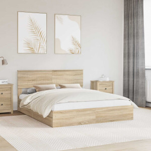 vidaXL Opslag bed met lade Sonoma Eiken 160 x 200 cm Bewerkt hout