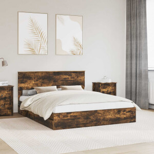 vidaXL Opslag bed met lade Gerookt eiken 160 x 200 cm Bewerkt hout