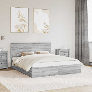 vidaXL Opslag bed met lade Grijs Sonoma 160 x 200 cm Bewerkt hout