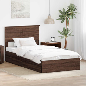 vidaXL Opslag bed met hoofdeinde Bruin Eiken 100 x 200 cm Bewerkt hout