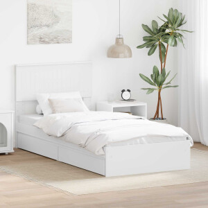 vidaXL Opslag bed met hoofdeinde met lade Wit 90 x 200 cm Bewerkt hout