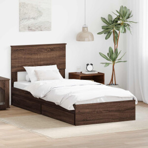 vidaXL Opslag bed met hoofdeinde Bruin Eiken 90 x 190 cm Bewerkt hout