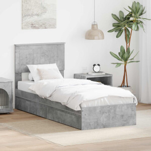 vidaXL Opslag bed met hoofdeinde Beton Grijs 75 x 190 cm Bewerkt hout