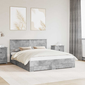 vidaXL Bedframe met hoofdeinde Beton Grijs 160 x 200 cm Bewerkt hout