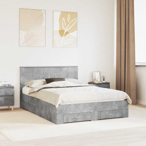 vidaXL Bedframe met hoofdeinde Beton Grijs 140 x 190 cm Bewerkt hout