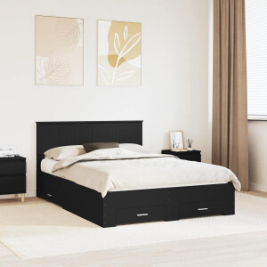 vidaXL Bedframe met hoofdeinde Zwart 135 x 190 cm Bewerkt hout