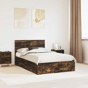 vidaXL Bedframe met hoofdeinde Gerookt eiken 120 x 200 cm Bewerkt hout