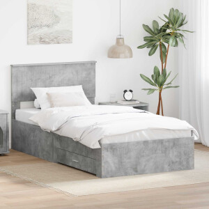 vidaXL Bedframe met hoofdeinde Beton Grijs 100 x 200 cm Bewerkt hout