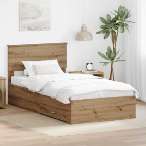 vidaXL Bedframe met hoofdeinde Artisan Eiken 100 x 200 cm Bewerkt hout