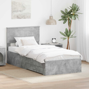 vidaXL Bedframe met hoofdeinde Beton Grijs 90 x 200 cm Bewerkt hout