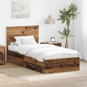 vidaXL Bedframe met hoofdeinde Oudhout 90 x 200 cm Bewerkt hout