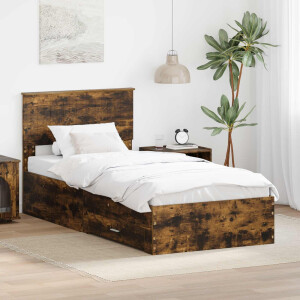 vidaXL Bedframe met hoofdeinde Gerookt eiken 90 x 190 cm Bewerkt hout