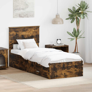 vidaXL Bedframe Gerookt Eiken en Zilver 75 x 190 cm Bewerkt hout