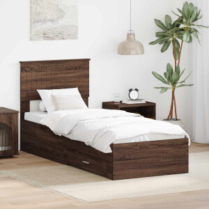 vidaXL Bedframe Bruin Eiken en Zilver 75 x 190 cm Bewerkt hout