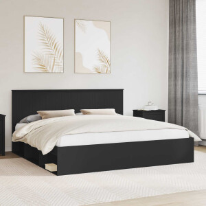 vidaXL Bedframe met hoofdeinde Zwart 200 x 200 cm Massief grenenhout