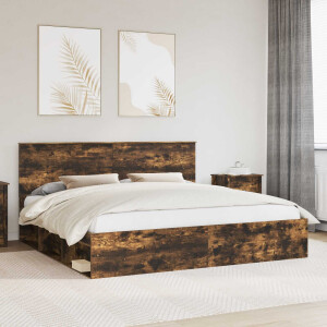 vidaXL Bedframe Gerookt eiken 200 x 200 cm Massief grenenhout