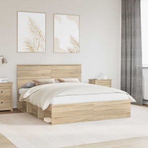 vidaXL Bedframe met hoofdeinde Sonoma 160 x 200 cm Massief grenenhout