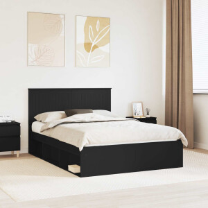 vidaXL Bedframe met hoofdeinde Zwart 135 x 190 cm Massief grenenhout