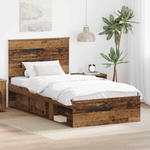 vidaXL Bedframe met hoofdeinde Oudhout 100 x 200 cm Massief grenenhout