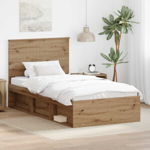 vidaXL Bedframe Ambachtelijk eiken 100 x 200 cm Massief grenenhout