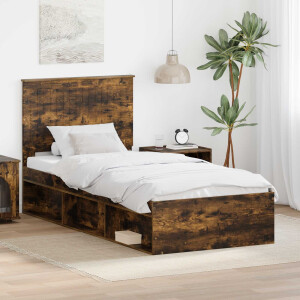 vidaXL Bedframe Gerookt eiken 90 x 190 cm Massief grenenhout