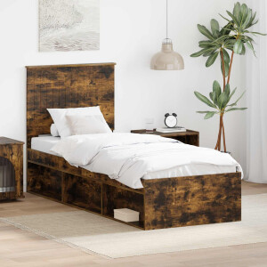 vidaXL Bedframe Gerookt eiken 75 x 190 cm Massief grenenhout