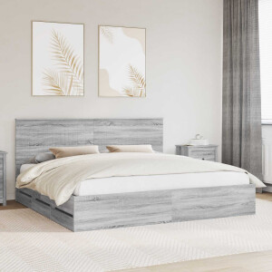 vidaXL Bedframe met lade Grijs Sonoma 200 x 200 cm Ingenieurshout