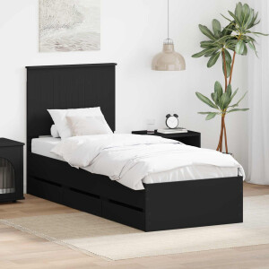 vidaXL Bedframe met lade met opslag Zwart 90 x 190 cm Ingenieurshout