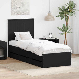 vidaXL Bedframe met lade met opslag Zwart 75 x 190 cm Ingenieurshout