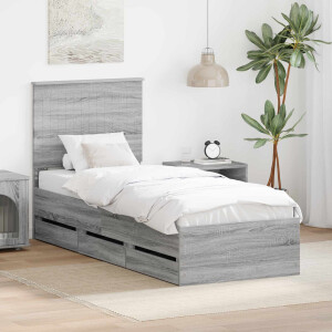 vidaXL Bedframe met lade Grijs Sonoma 75 x 190 cm Ingenieurshout