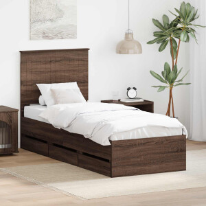 vidaXL Bedframe met lade Bruin Eiken 75 x 190 cm Ingenieurshout