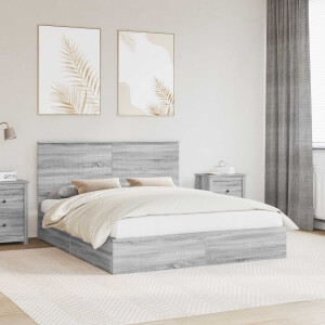 vidaXL Opslag bed met lade Grijs Sonoma 160 x 200 cm Bewerkt hout
