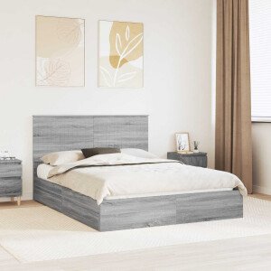 vidaXL Opslag bed met lade Grijs Sonoma 150 x 200 cm Bewerkt hout
