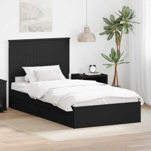 vidaXL Opslag bed met hoofdeinde Zwart 100 x 200 cm Bewerkt hout