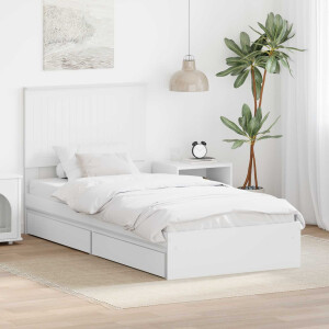 vidaXL Opslag bed met hoofdeinde met lade Wit 90 x 200 cm Bewerkt hout
