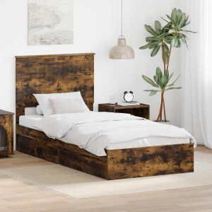 vidaXL Opslag bed met lade Gerookt eiken 90 x 190 cm Bewerkt hout