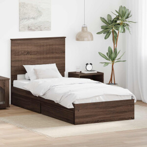 vidaXL Opslag bed met hoofdeinde Bruin Eiken 90 x 190 cm Bewerkt hout