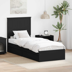 vidaXL Opslag bed met hoofdeinde Zwart 75 x 190 cm Bewerkt hout