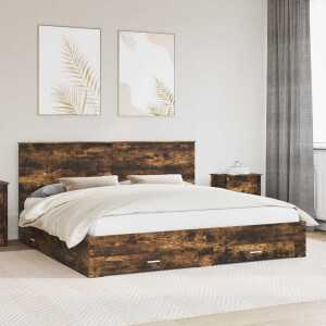 vidaXL Bedframe met hoofdeinde Gerookt eiken 200 x 200 cm Bewerkt hout