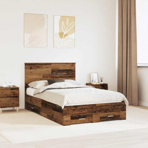 vidaXL Bedframe met hoofdeinde Oudhout 120 x 190 cm Bewerkt hout