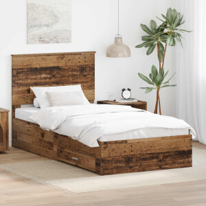 vidaXL Bedframe met hoofdeinde Oudhout 100 x 200 cm Bewerkt hout