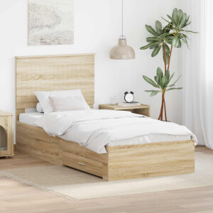 vidaXL Bedframe met hoofdeinde Sonoma Eiken 90 x 190 cm Bewerkt hout