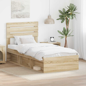 vidaXL Bedframe met hoofdeinde Sonoma 90 x 190 cm Massief grenenhout