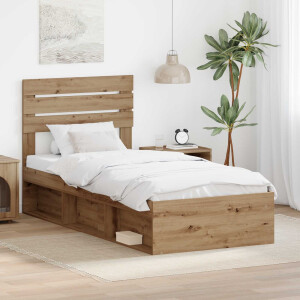 vidaXL Bedframe Ambachtelijk eiken 90 x 190 cm Massief grenenhout