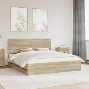 vidaXL Bedframe met lade Sonoma Eiken 200 x 200 cm Ingenieurshout