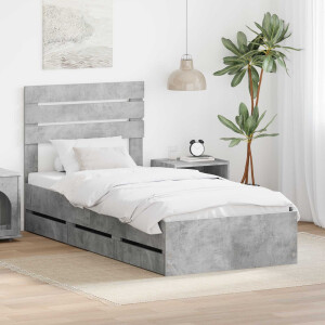 vidaXL Bedframe met lade Beton Grijs 90 x 190 cm Ingenieurshout