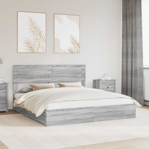 vidaXL Opslag bed met lade Grijs Sonoma 200 x 200 cm Bewerkt hout